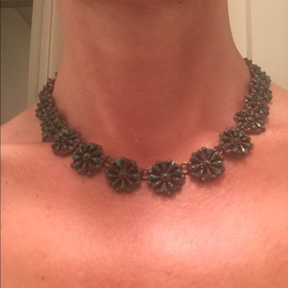 Silver and green semi precious stone  necklace