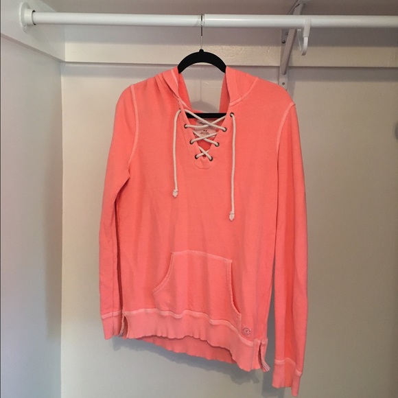American Eagle Coral Lace Up Hoodie