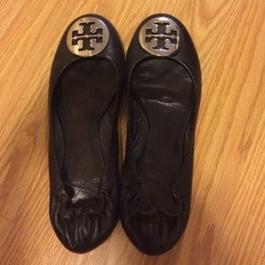 Tory Burch Reva Flats Black with Silver Emblem 7.5
