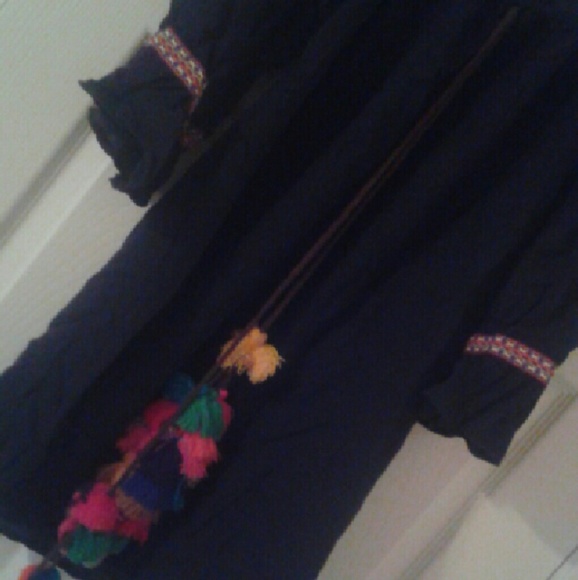 Pom Pom dress BLACK with multi color tassles - Picture 2 of 4