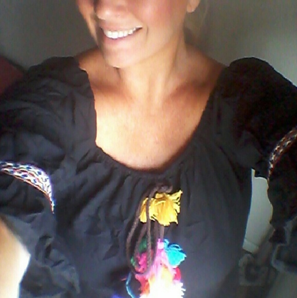 Pom Pom dress BLACK with multi color tassles - Picture 3 of 4