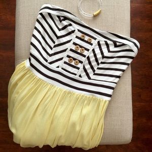 Sweet yellow and striped strapless dress.