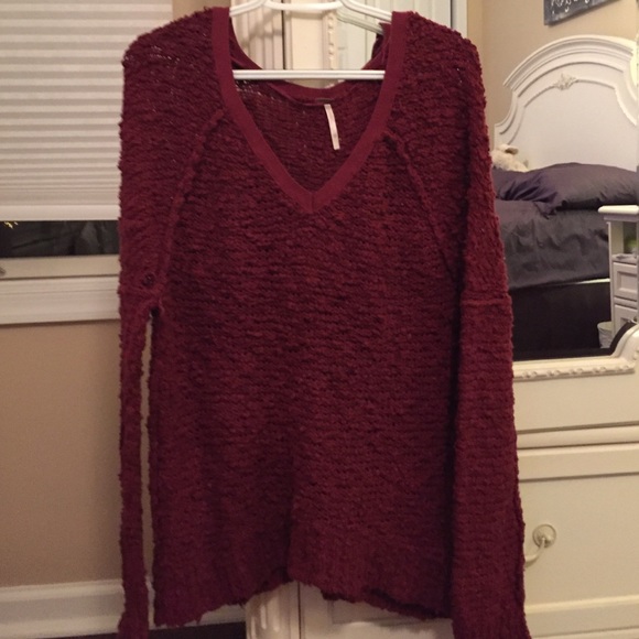 Free people maroon knit oversized sweater