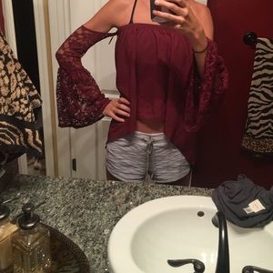 Off the shoulder tube top lace bell sleeves