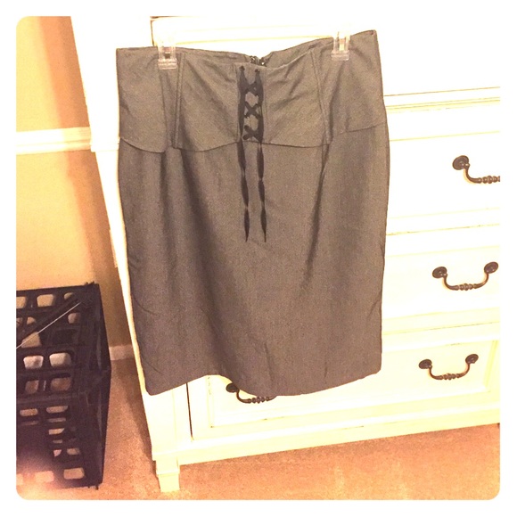 Pinstrip pencil skirt with corset front