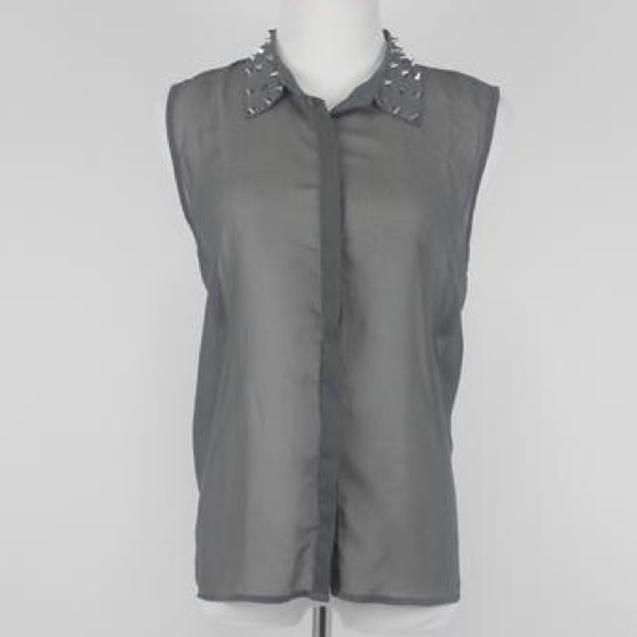 Sparkle and fade chiffon top with studded collar
