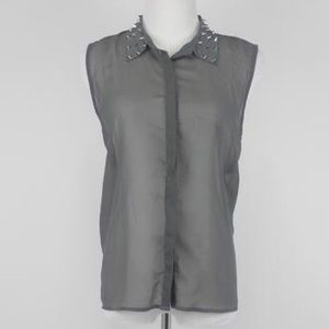 Sparkle and fade chiffon top with studded collar