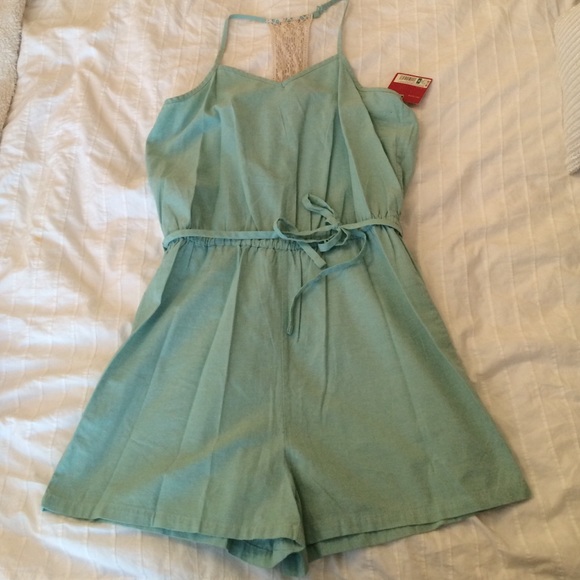 Cotton Mint Romper with Crochet Detail