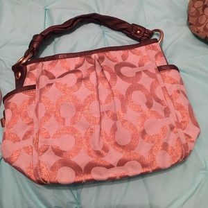 Pink and brown coach bag