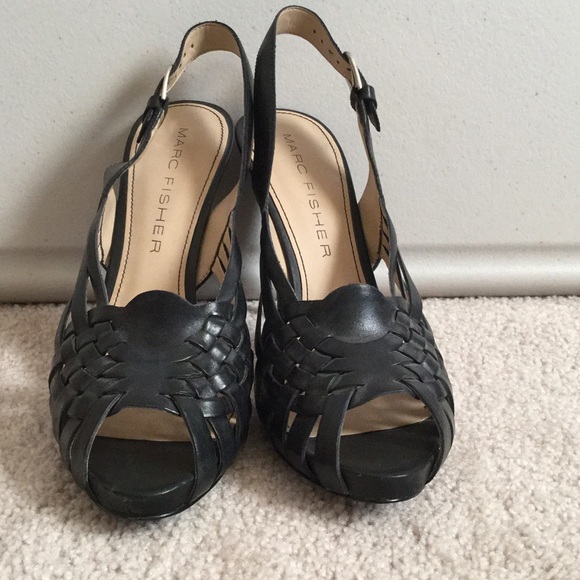 Strappy black sling back sandals