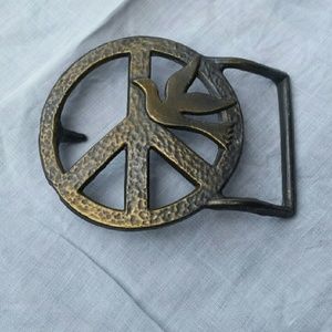 Hammered Brass Peace Belt Buckle