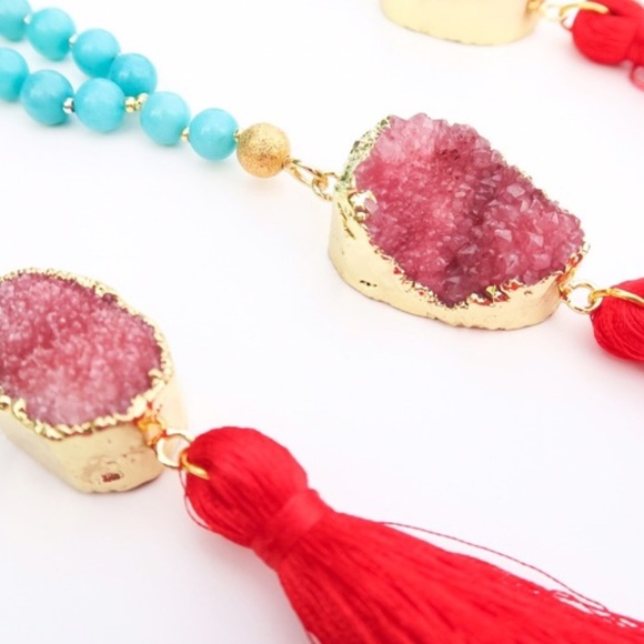 Raw Red Druzy Tassel Necklace - Picture 2 of 4
