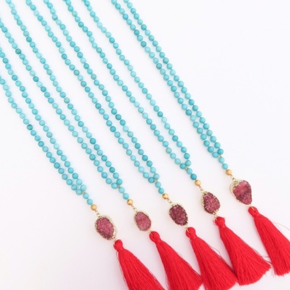 Raw Red Druzy Tassel Necklace - Picture 3 of 4