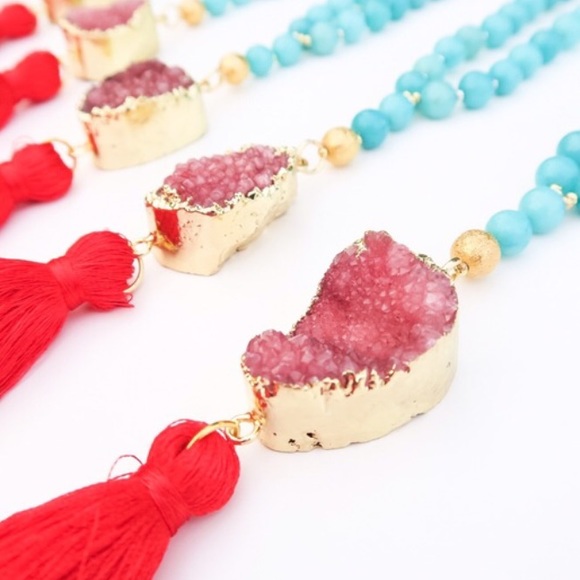 Raw Red Druzy Tassel Necklace - Picture 4 of 4