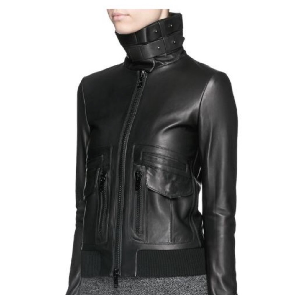 Helmut LangLeather Pocket-Detail Zip Jacket Black