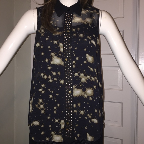 Star galaxy chiffon sleeveless button blouse - Picture 3 of 4