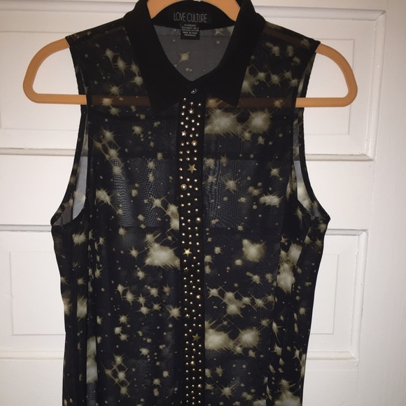 Star galaxy chiffon sleeveless button blouse - Picture 4 of 4