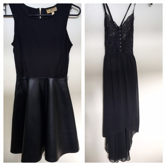 2for1‼️ black leather and black lace dress!