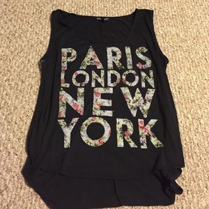 Black tank top with floral writing size L