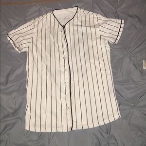 Button down baseball tee with "DOPE" on the back.