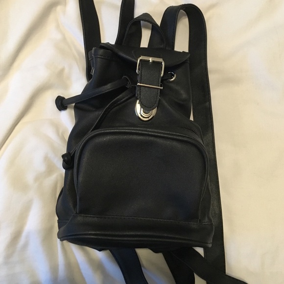 Small Faux Leather Black Backpack
