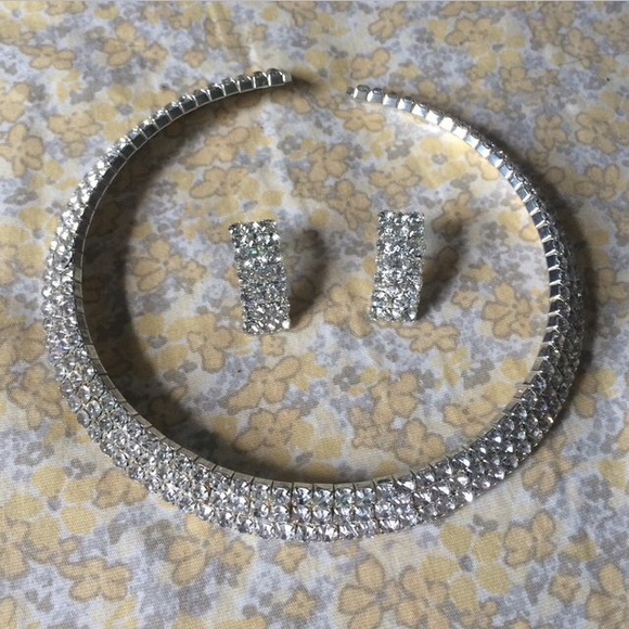 matching cubic zirconia earrings & choker necklace