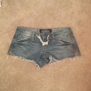 Jean shorts.  Frayed with cute drawstring