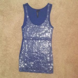 Blue racer backed sequin tank