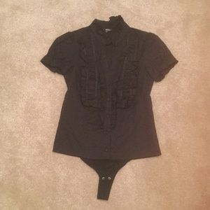Brand new, black, ruffled button up "onesie" top