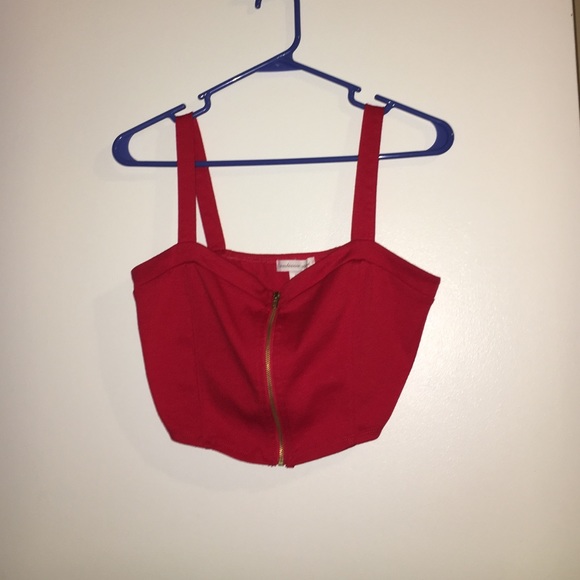 Red zip up crop top