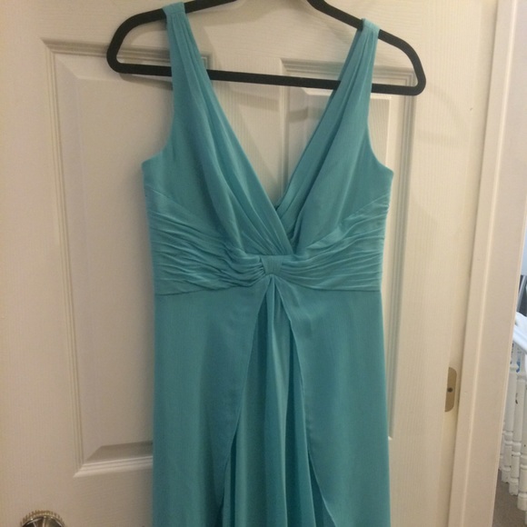 Aqua ruched chiffon flutter dress