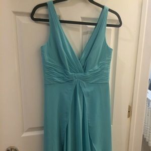 Aqua ruched chiffon flutter dress