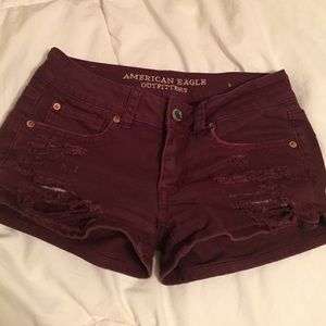 American eagle torn maroon shorts