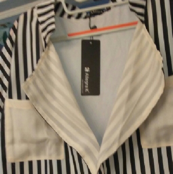 Allegra K black and cream striped blouse