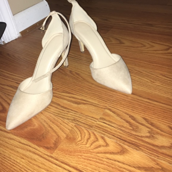 Tan suede strapped heels