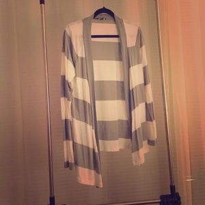 Express Gray and White Striped Cardigan