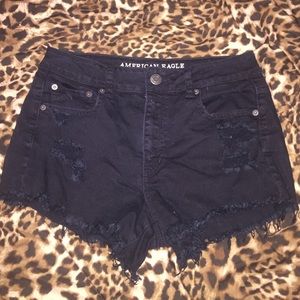 AE High Waisted Black Distressed Shorts