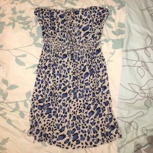 Strapless leopard print mini dress