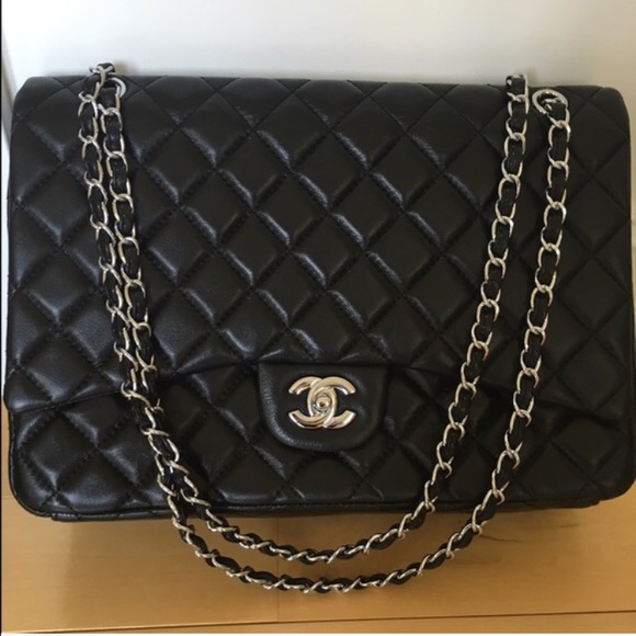 Black maxi 100% lambskin fashion bag