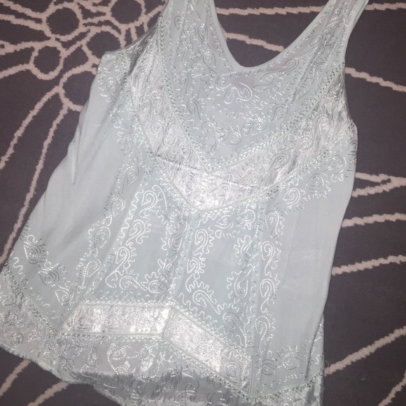 teal embroidered tie back tank