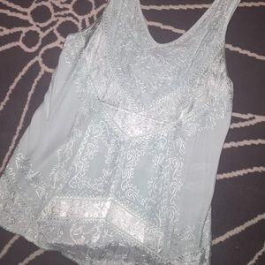 teal embroidered tie back tank