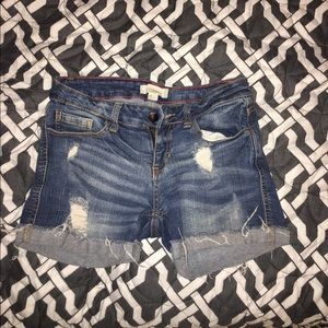 Distressed denim shorts