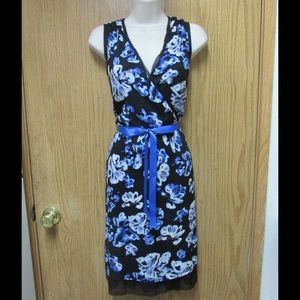 Divine Multicolored Floral Dress W/Mesh &Belt