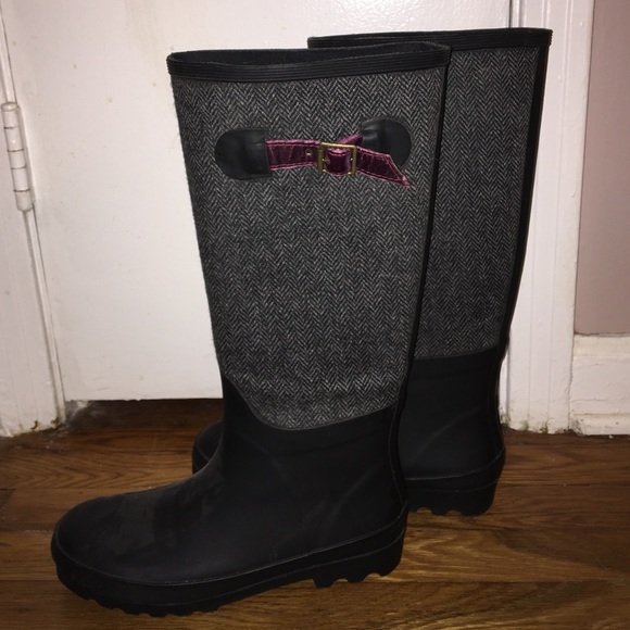 JCrew herringbone rain boots