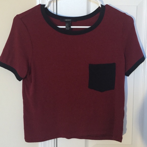 red and black pocket ringer tee