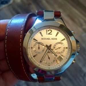 Michael Kors Thick Brown Leather Double-Wrap Watch