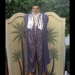 SEQUINED STRETCH DRAPE FRONT CARDIGAN