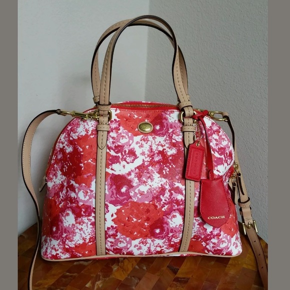 AUTHENTIC COACH PEYTON FLORAL SAFFIANO SATCHEL BAG
