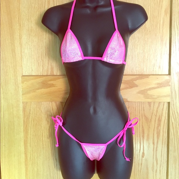 Pink Holographic Pageant Bikini 3-Piece Set