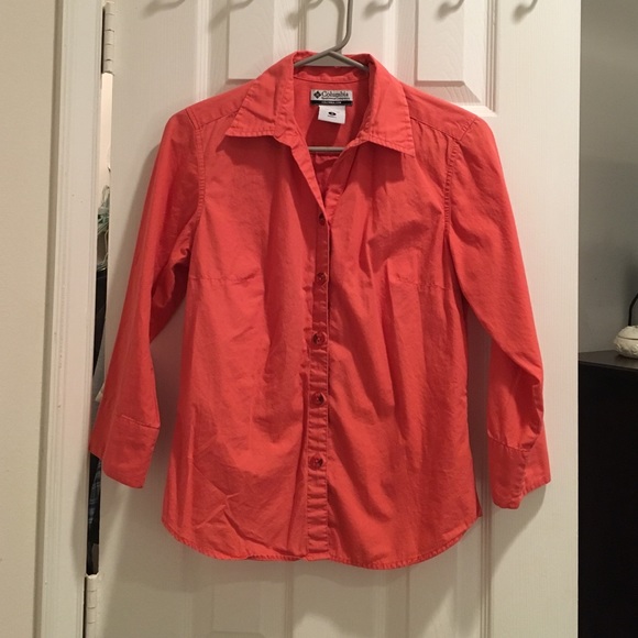 Columbia coral button down 3/4 length sleeve shirt